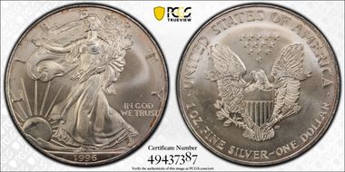 1996 $1 Silver Eagle MS67