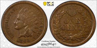 1864 1C L on Ribbon N1BN