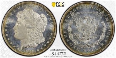 1878 8TF $1 MS64+ PL