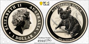 2018-P $1 Koala Ag MS70