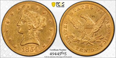 1854 $10 AU53