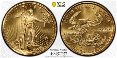 1999-W $5 Unfinished Proof Dies Gold Eagle MS70