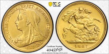 1897-S 1/2 Sov S-3881A AU53