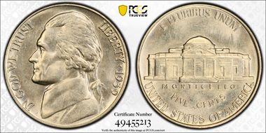 1939 5C Reverse of 1938 MS64