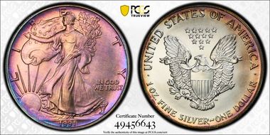 1991 $1 Silver Eagle MS68