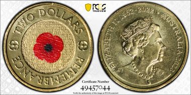 2023 $2 35th Ann $2 Coin Set Colorized Remembrance Red Poppy MS65