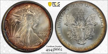 1991 $1 Silver Eagle MS68