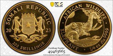 2023 200 Shil African Elephant 1/4 oz Au MS69