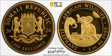 2024 1000 S African Elephant 1oz Au MS69