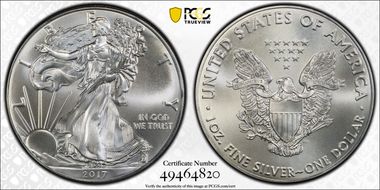 2017 $1 Silver Eagle MS70