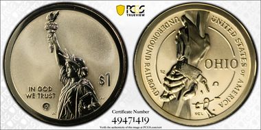 2023-S $1 American Innovation OH Rev PR Underground Railroad First Strike PR70