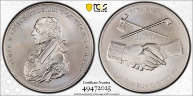 (2019) Medal James Madison "1809" Silver Matte Finish MS70