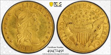 1807 $5 Capped Bust MS63+