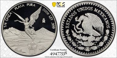 2008-Mo 1/4 oz Libertad Ag PR69DCAM