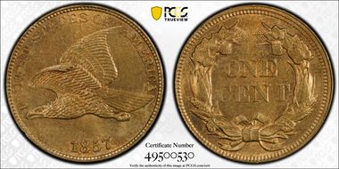 1857 1C Flying Eagle MS63