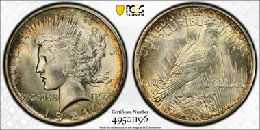 1921 $1 High Relief, Peace MS64