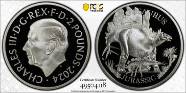 2024 £2 Stegosaurus Tales of the Earth PR69DCAM