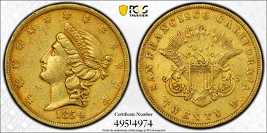 1854 $20 Kellogg & Co. XF40