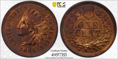1864 1C L on Ribbon N1BN