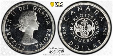 1964 S$1 Confederation No Dot Ag PL67CAM