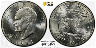 1971-S $1 FS-401, Peg Leg MS64