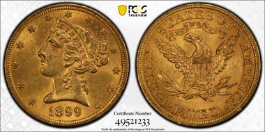 1899 $5 MS62