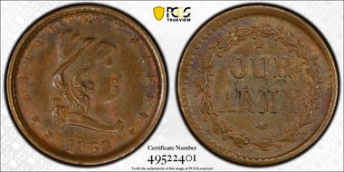 1863 CWT F-45/332a, Our Army AU58BN