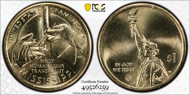 2023-P $1 American Innovation MS 1st Human Lung Transplant Pos. B MS66