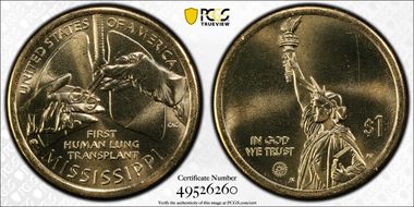 2023-P $1 American Innovation MS 1st Human Lung Transplant Pos. A MS66