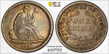 1837 10C Seated, Large Date XF40