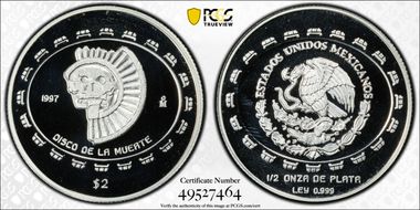 1997-Mo 2 Peso Disco de la Muerte KM-618  Ag PR69DCAM