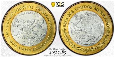 2005-Mo 100 P 400th Ann Don Quijote KM-705  Ag / AlBr MS64