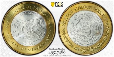 2005-Mo 100 P 400th Ann Don Quijote KM-705  Ag / AlBr MS66