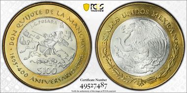 2005-Mo 100 P 400th Ann Don Quijote KM-705  Ag / AlBr MS66