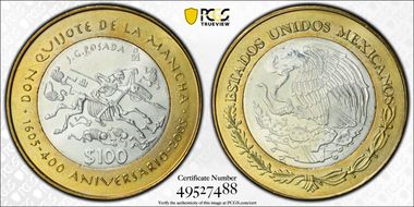 2005-Mo 100 P 400th Ann Don Quijote KM-705  Ag / AlBr MS64