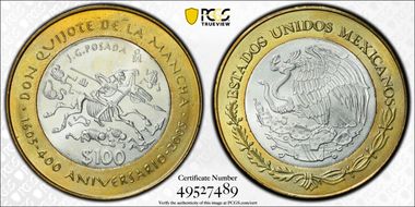 2005-Mo 100 P 400th Ann Don Quijote KM-705  Ag / AlBr MS66