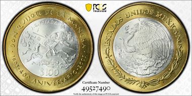 2005-Mo 100 P 400th Ann Don Quijote KM-705  Ag / AlBr MS66