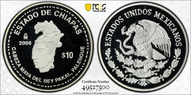 2006-Mo 10 Peso Estado de Chiapas KM-772  Ag PR68DCAM