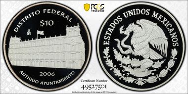 2006-Mo 10 Peso Antiguo Ayuntamiento KM-778  Ag PR70DCAM