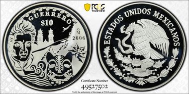 2006-Mo 10 Peso Guerrero KM-790  Ag PR69DCAM