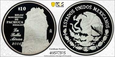 2006-Mo 10 Peso Pachuca KM-792  Ag PR69DCAM