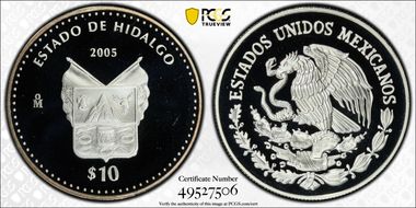 2005-Mo 10 Peso Hidalgo KM-711  Ag PR70DCAM
