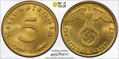 1937-G 5 Pfg J-363 MS64