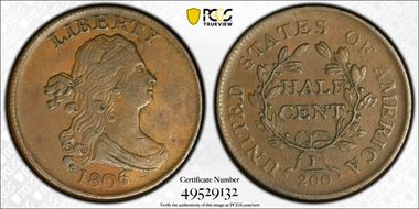1806 1/2C Small 6, No Stems XF45BN