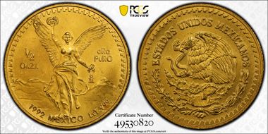 1992-Mo 1/2 oz Libertad Gold MS66