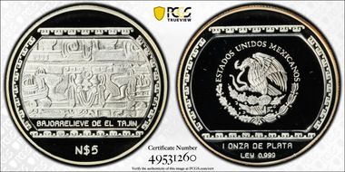 1993-Mo Peso Bajorrelieve Del Tajin KM-567  Ag PR69DCAM