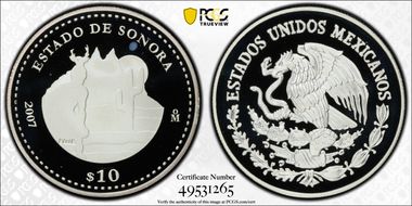 2007-Mo 10 Peso Sonora KM-841  Ag PR68DCAM