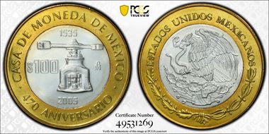 2005-Mo 100 P 470th Ann. Mexico City Mint MS66