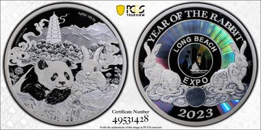 2023 Medal Long Beach Expo 5oz Ag Year of the Rabbit Thomas S. Cleveland PR69DCAM