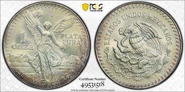 1989-Mo Onza Libertad Ag w/o Dot before 999 N1